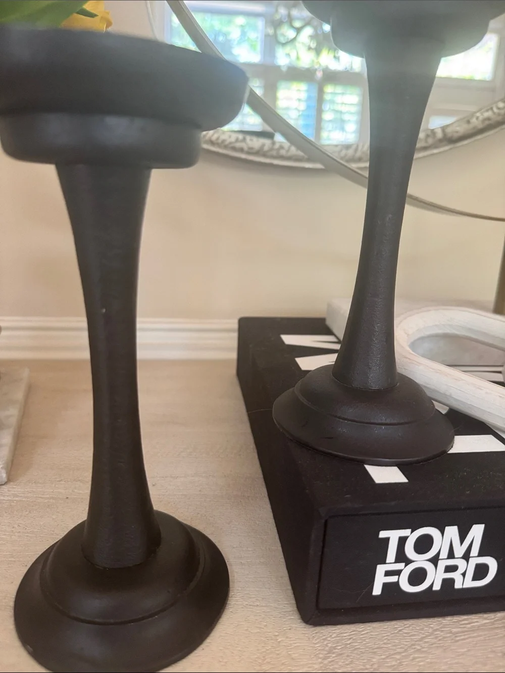 Pottery Barn Black Metal Taper Candle Holders - Pair